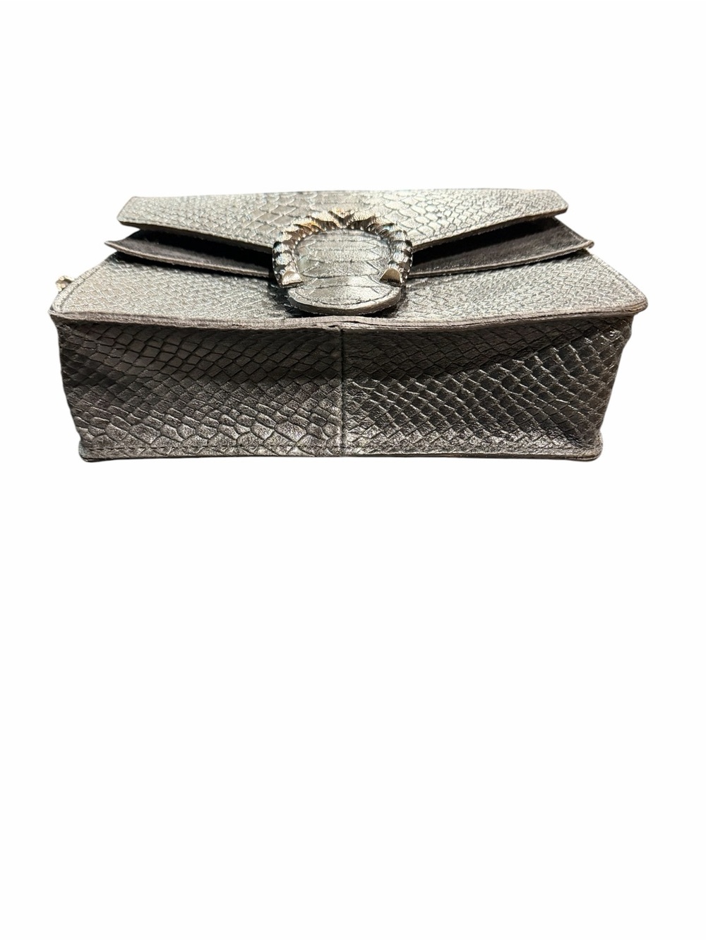 Designer-Style Black Python-Embossed Chain Shoulder Bag - Picture 3 of 3